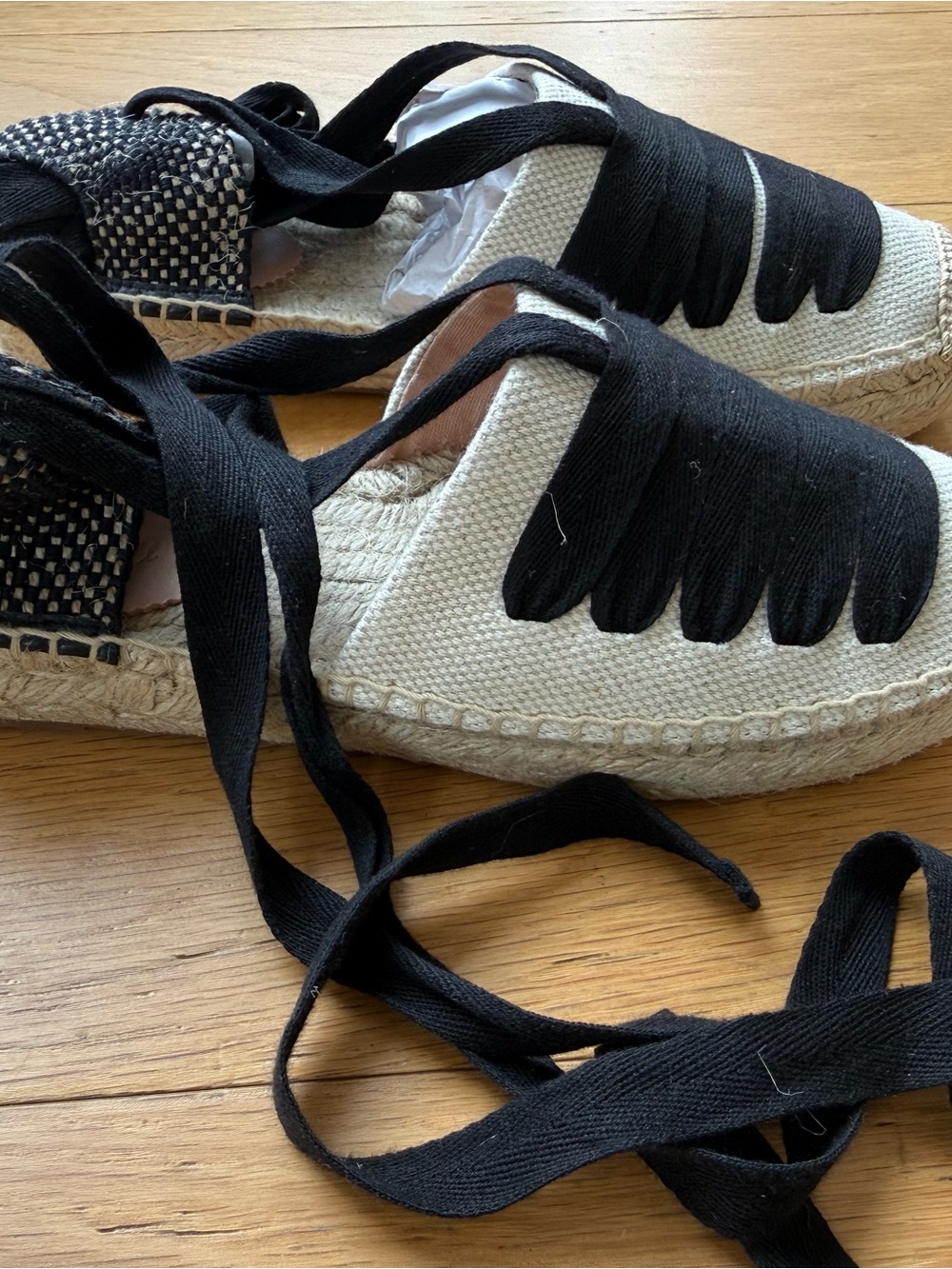 J. Crew Cream Canvas Espadrilles with Black Wrap Laces - Picture 2 of 2